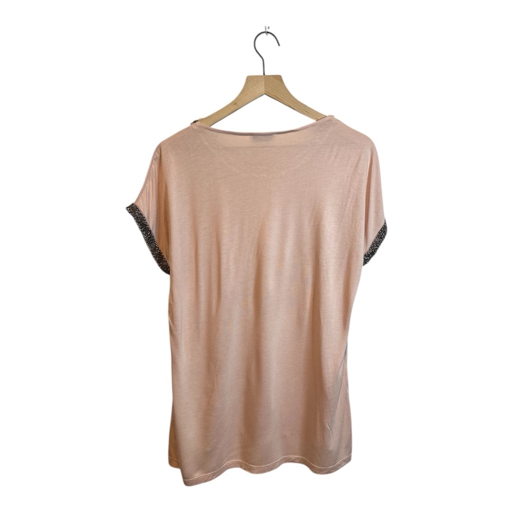Papaya Blush Pink Peach Blouse Women’s 14 Short Sleeve Bead Trim Blouse Top - Picture 2 of 4